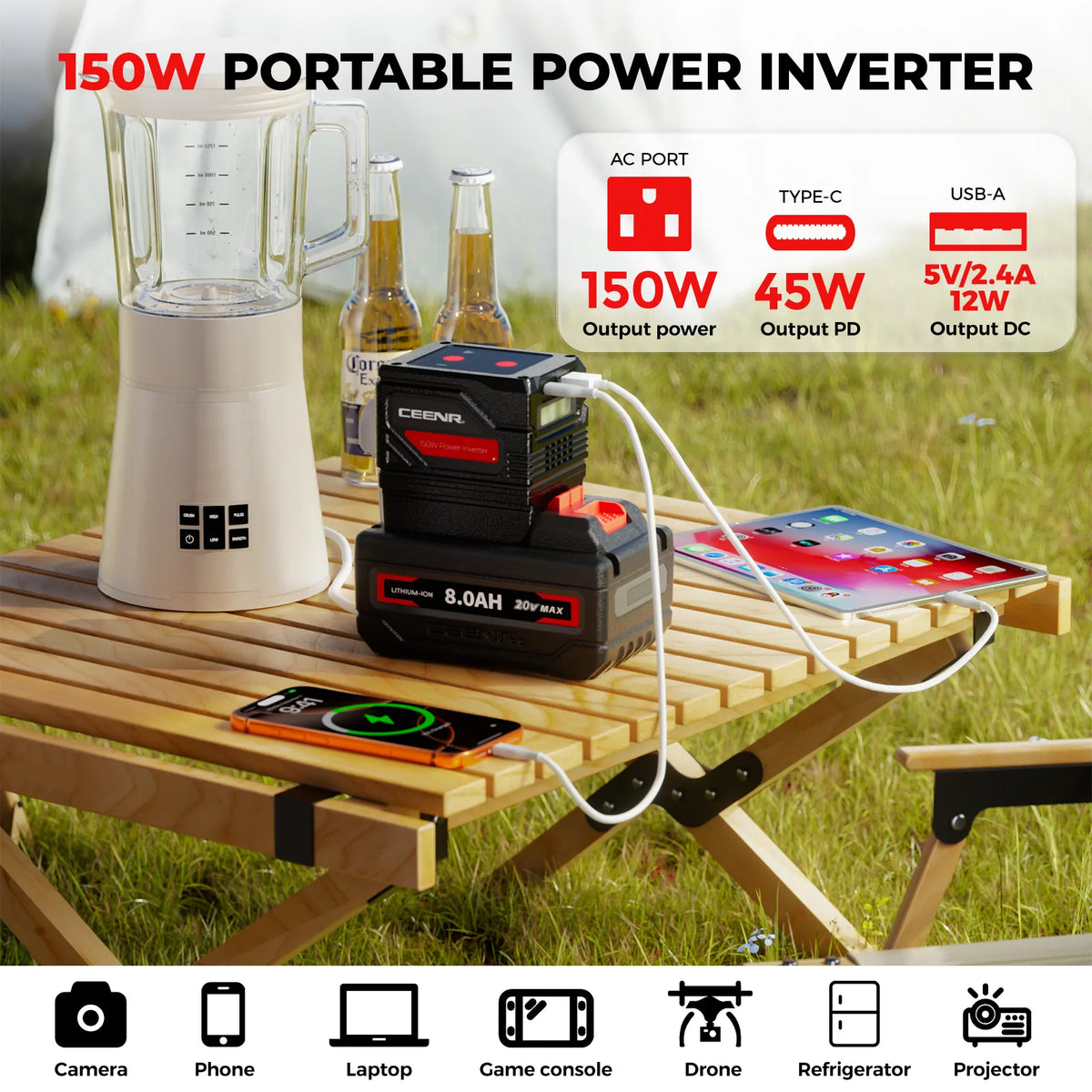 CEENR 150W tragbarer Wechselrichter für Craftsman 20V Max Li-Ion Akkus