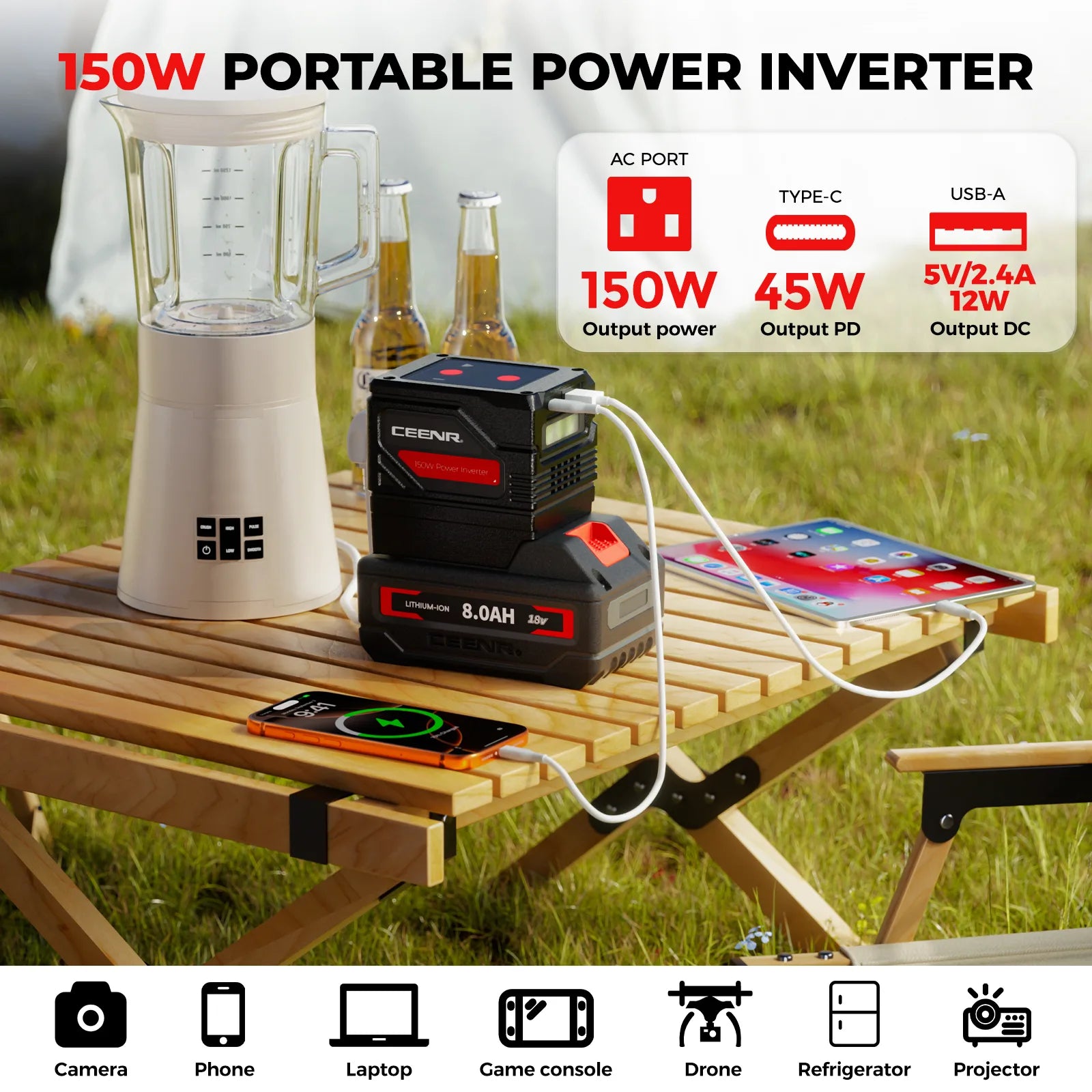 CEENR 150W Wechselrichter — Strom überall mit Ihrem Makita 18V Akku