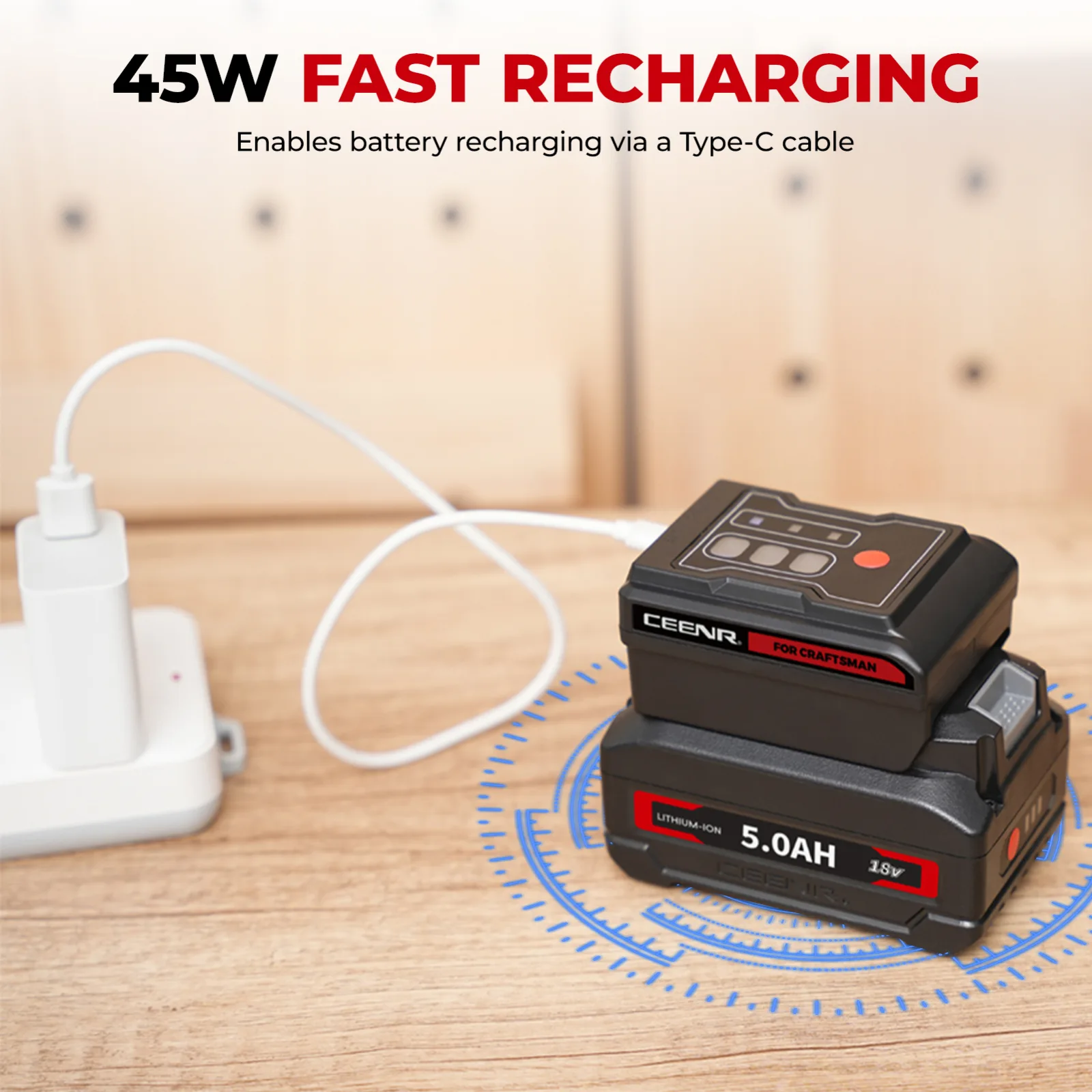CEENR 45W USB-C-Powerbank-Adapter für Craftsman 20V Max Akkus