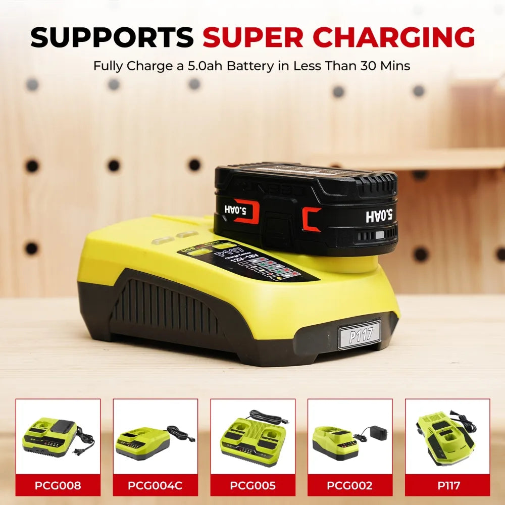 CEENR 5,0Ah Akku für Ryobi 18V | Ersatz für Modell P108