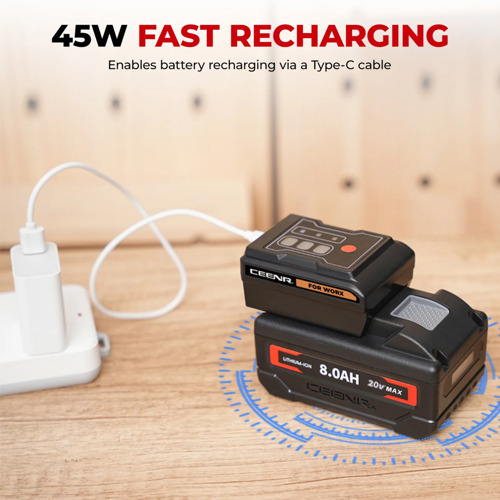 CEENR 45W USB-C-Powerbank-Adapter für Worx 20V WA3551 Akkus