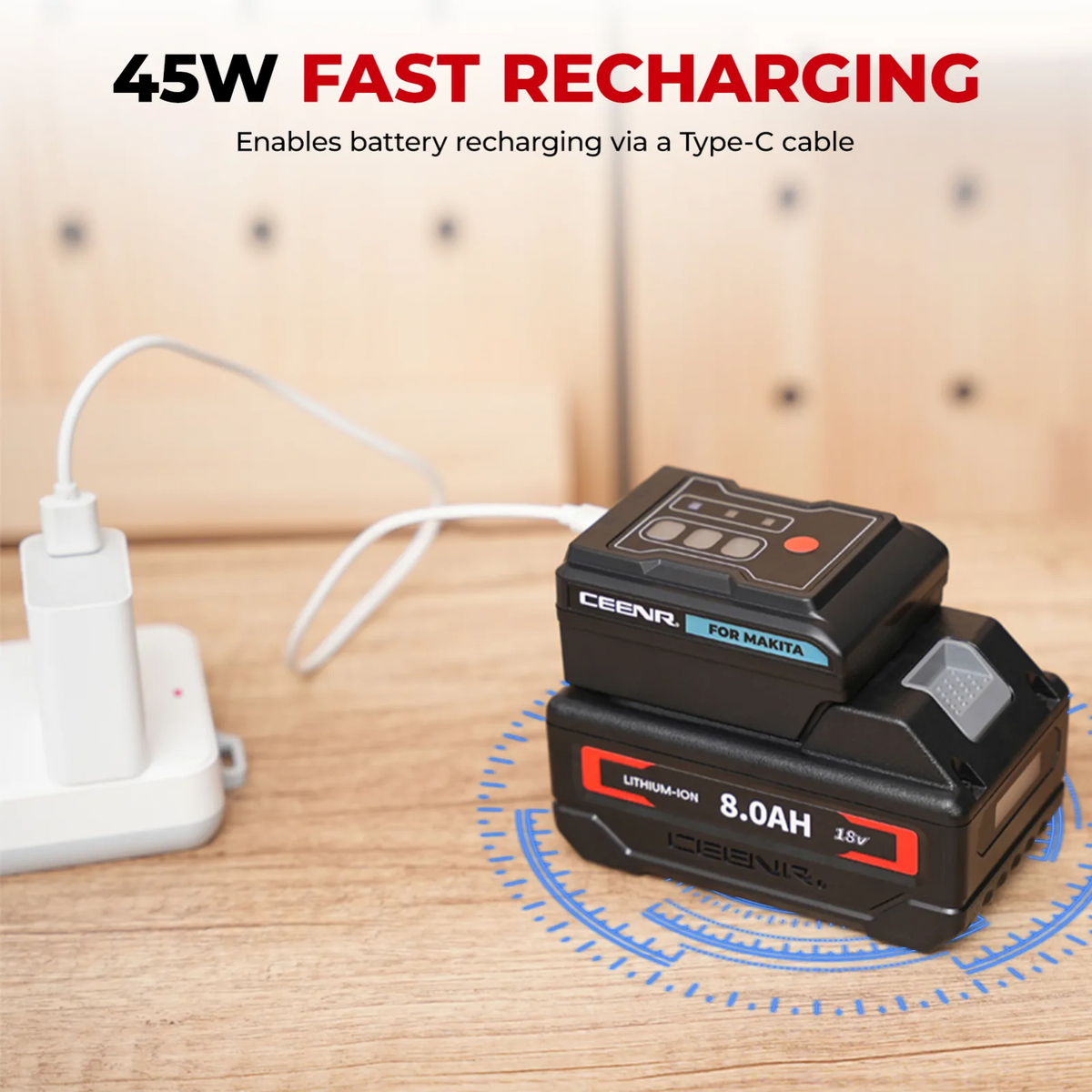 CEENR 45W USB-C-Powerbank-Adapter für Makita 18V Akkus