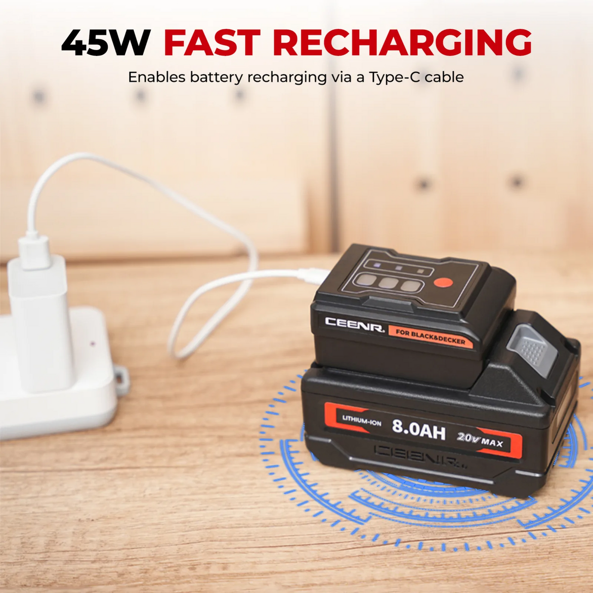 CEENR 45W USB-C-Powerbank-Adapter für BLACK+DECKER 20V Max Akkus