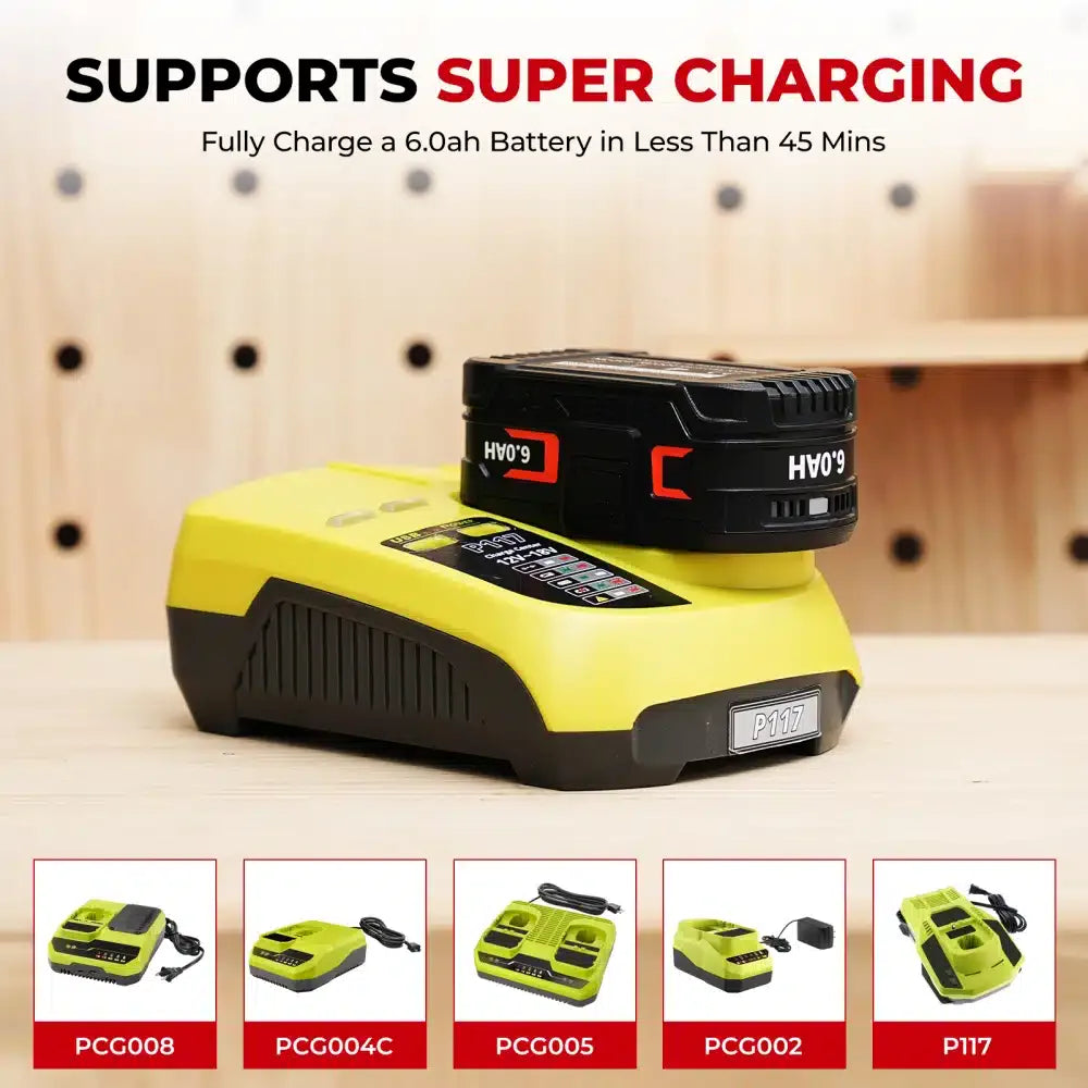 CEENR 6,0Ah Akku für Ryobi 18V | Ersatz für Modell P108