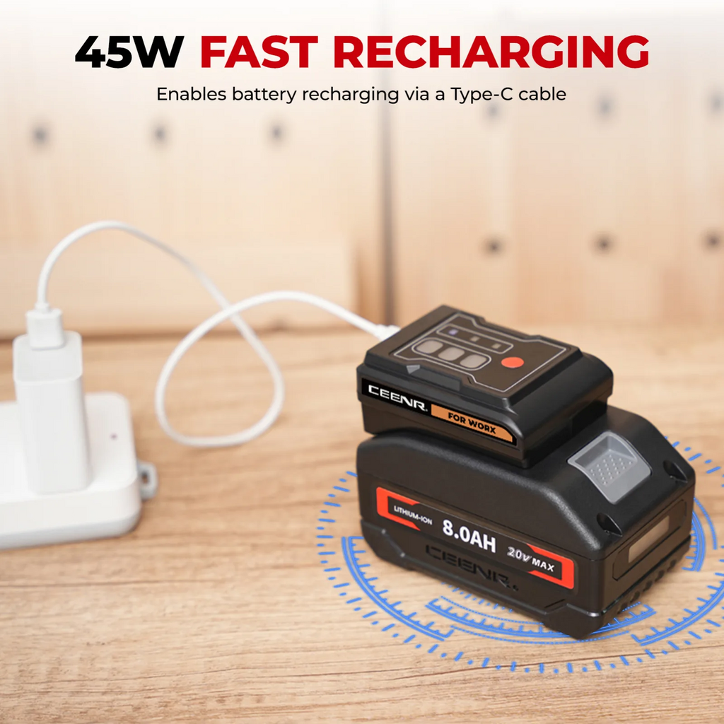 CEENR 45W USB-C-Powerbank-Adapter für Worx 20V WA3520 Akkus