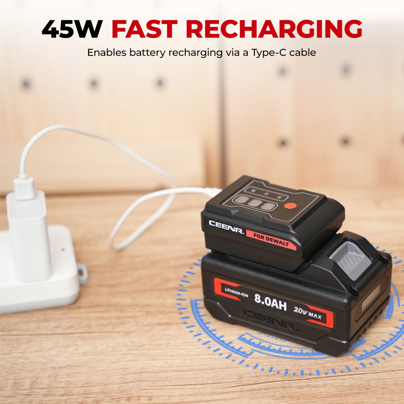 CEENR 45W USB-C-Powerbank-Adapter für DeWalt 20V Max Akkus