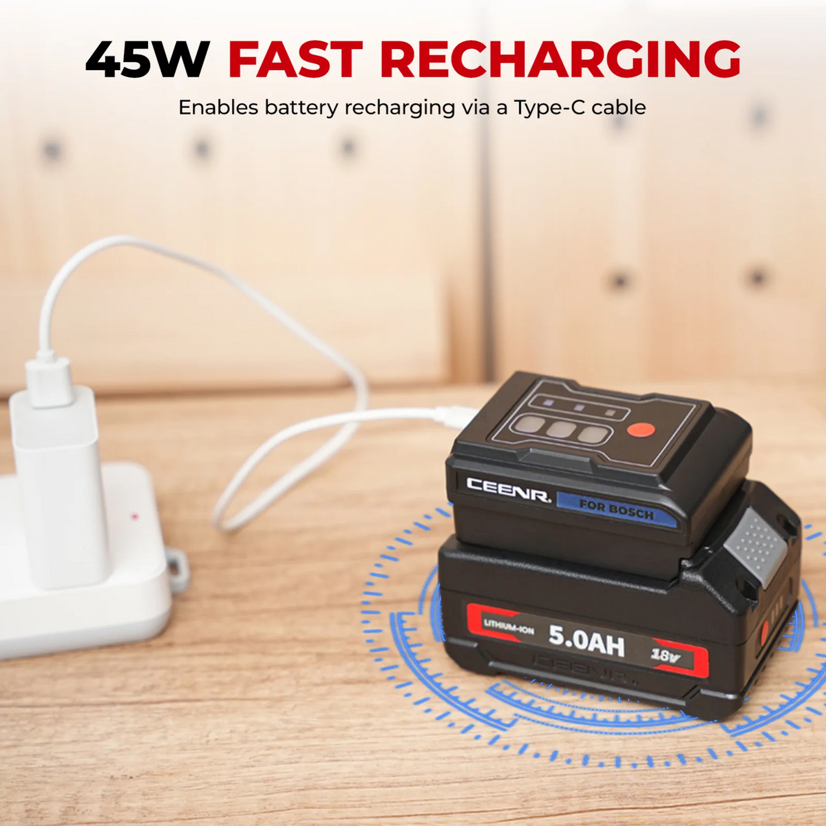CEENR 45W USB-C-Powerbank-Adapter für Bosch 18V Akkus