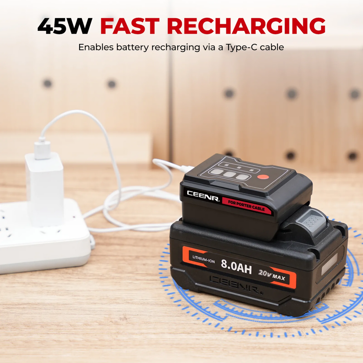 CEENR 45W USB-C-Powerbank-Adapter für Porter Cable 20V Max Akkus