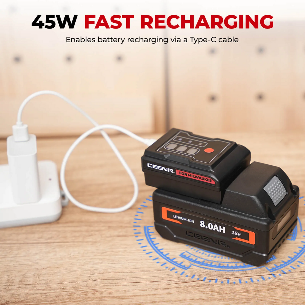 CEENR 45W USB-C-Powerbank-Adapter für Milwaukee 18V Akkus
