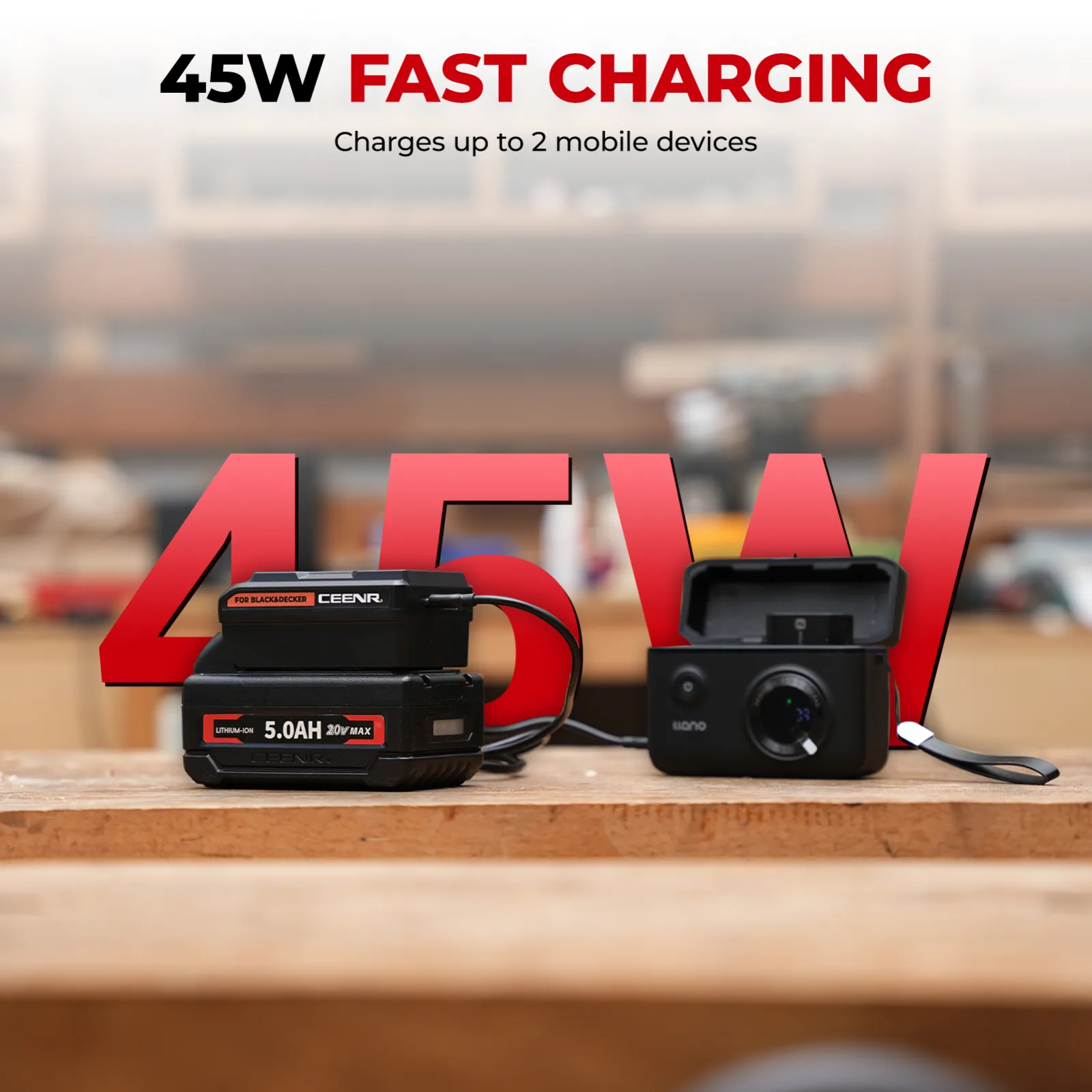 CEENR 45W USB-C-Powerbank-Adapter für BLACK+DECKER 20V Max Akkus