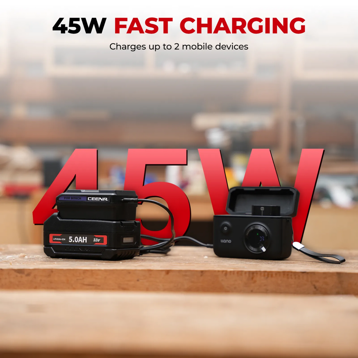 CEENR 45W USB-C-Powerbank-Adapter für Bosch 18V Akkus