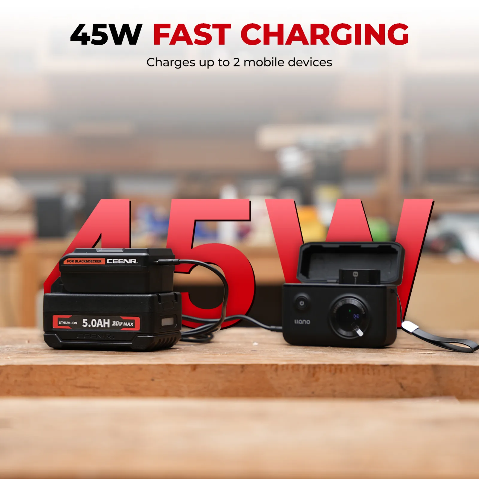 CEENR 45W USB-C-Powerbank-Adapter für Porter Cable 20V Max Akkus