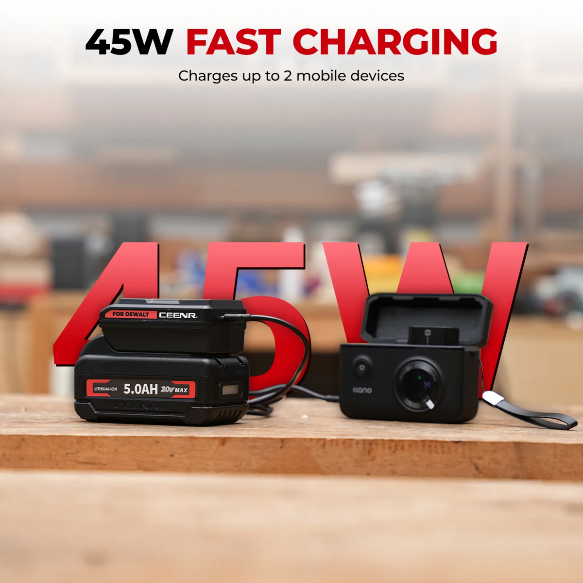 CEENR 45W USB-C-Powerbank-Adapter für DeWalt 20V Max Akkus
