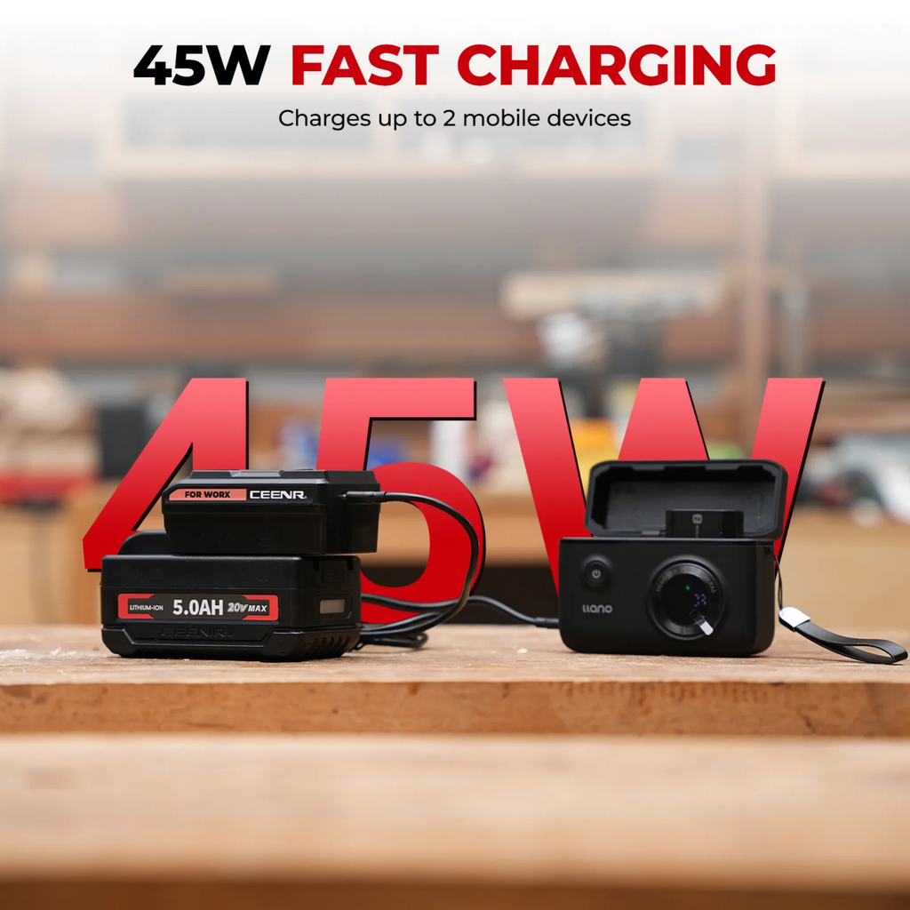 CEENR 45W USB-C-Powerbank-Adapter für Worx 20V WA3551 Akkus