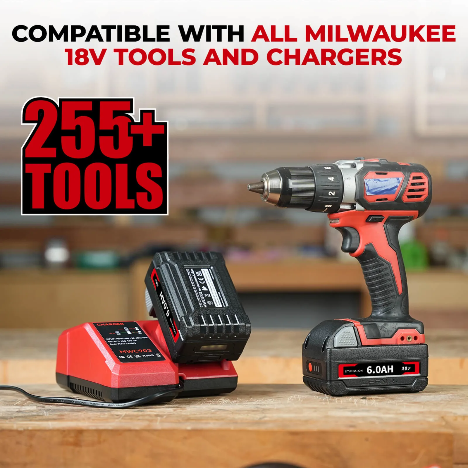 CEENR 6,0Ah Akku für Milwaukee 18V | Ersatz für Modell M18