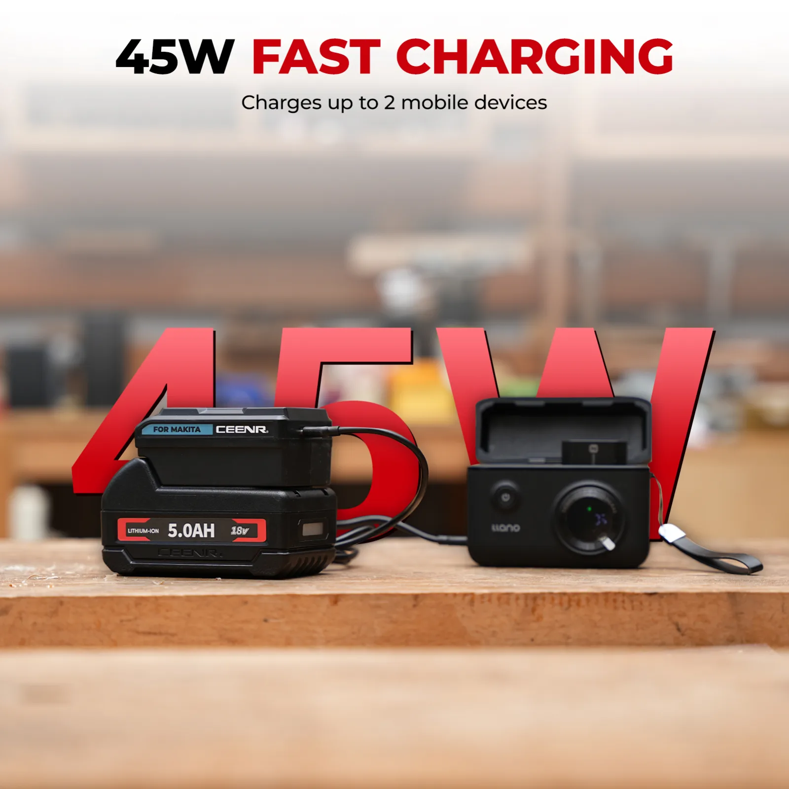 CEENR 45W USB-C-Powerbank-Adapter für Makita 18V Akkus