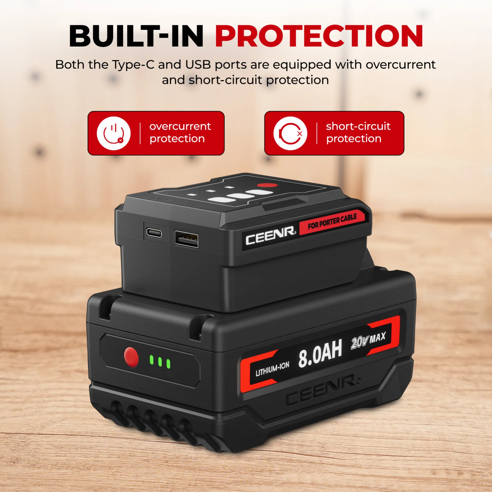 CEENR 45W USB-C-Powerbank-Adapter für Porter Cable 20V Max Akkus
