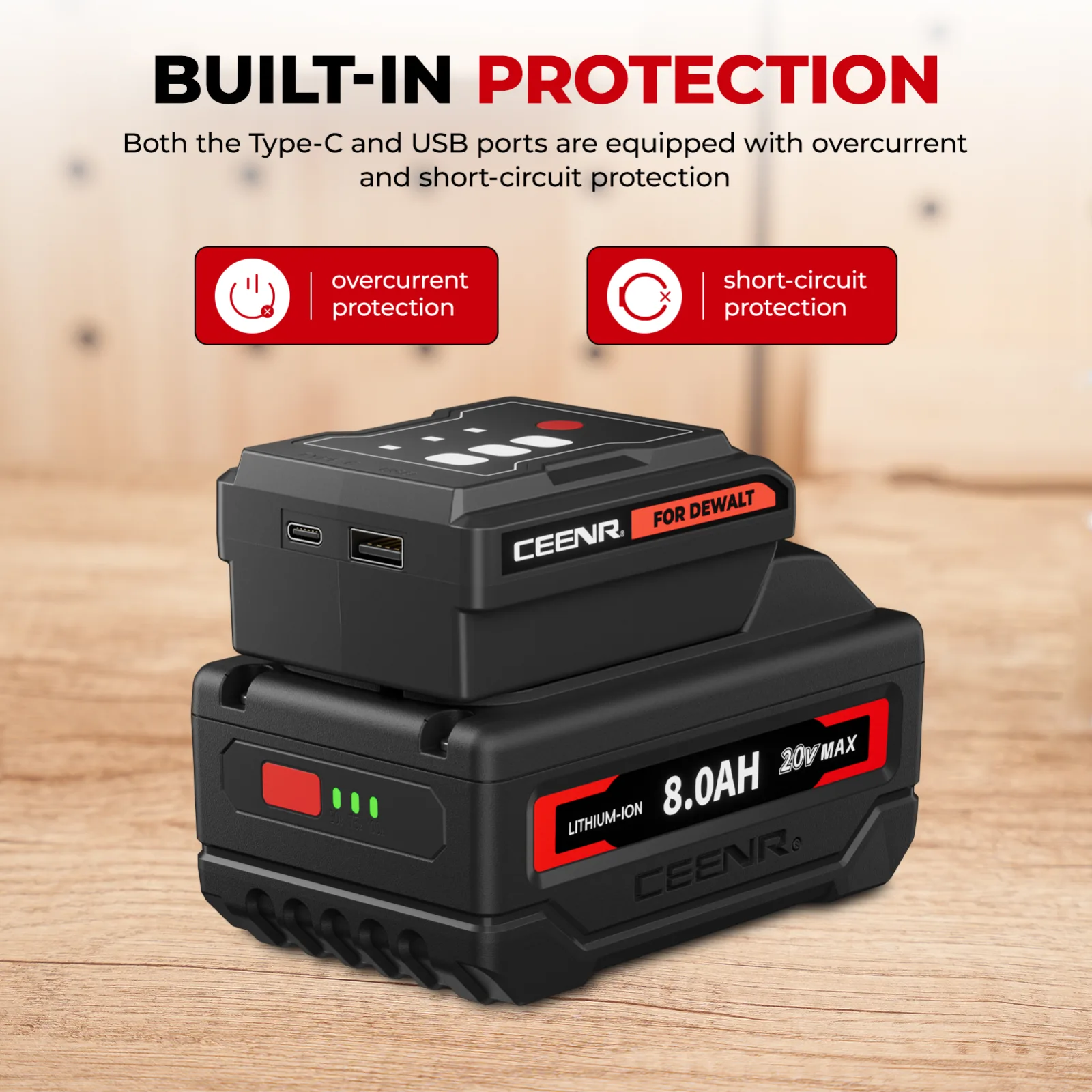 CEENR 45W USB-C-Powerbank-Adapter für DeWalt 20V Max Akkus