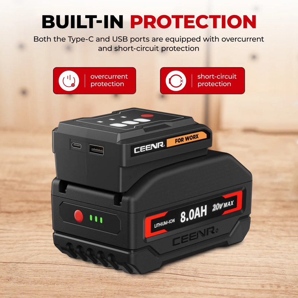 CEENR 45W USB-C-Powerbank-Adapter für Worx 20V WA3520 Akkus