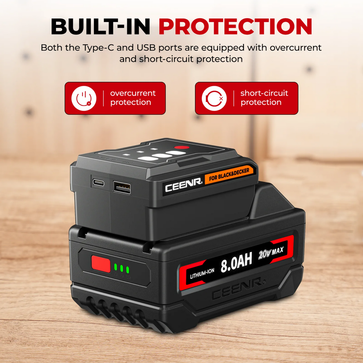 CEENR 45W USB-C-Powerbank-Adapter für BLACK+DECKER 20V Max Akkus