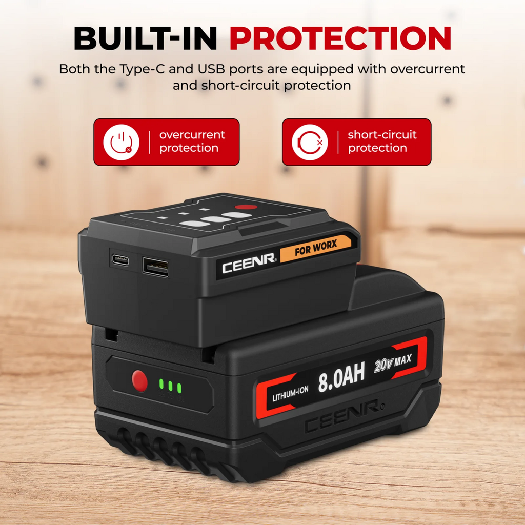 CEENR 45W USB-C-Powerbank-Adapter für Worx 20V WA3551 Akkus