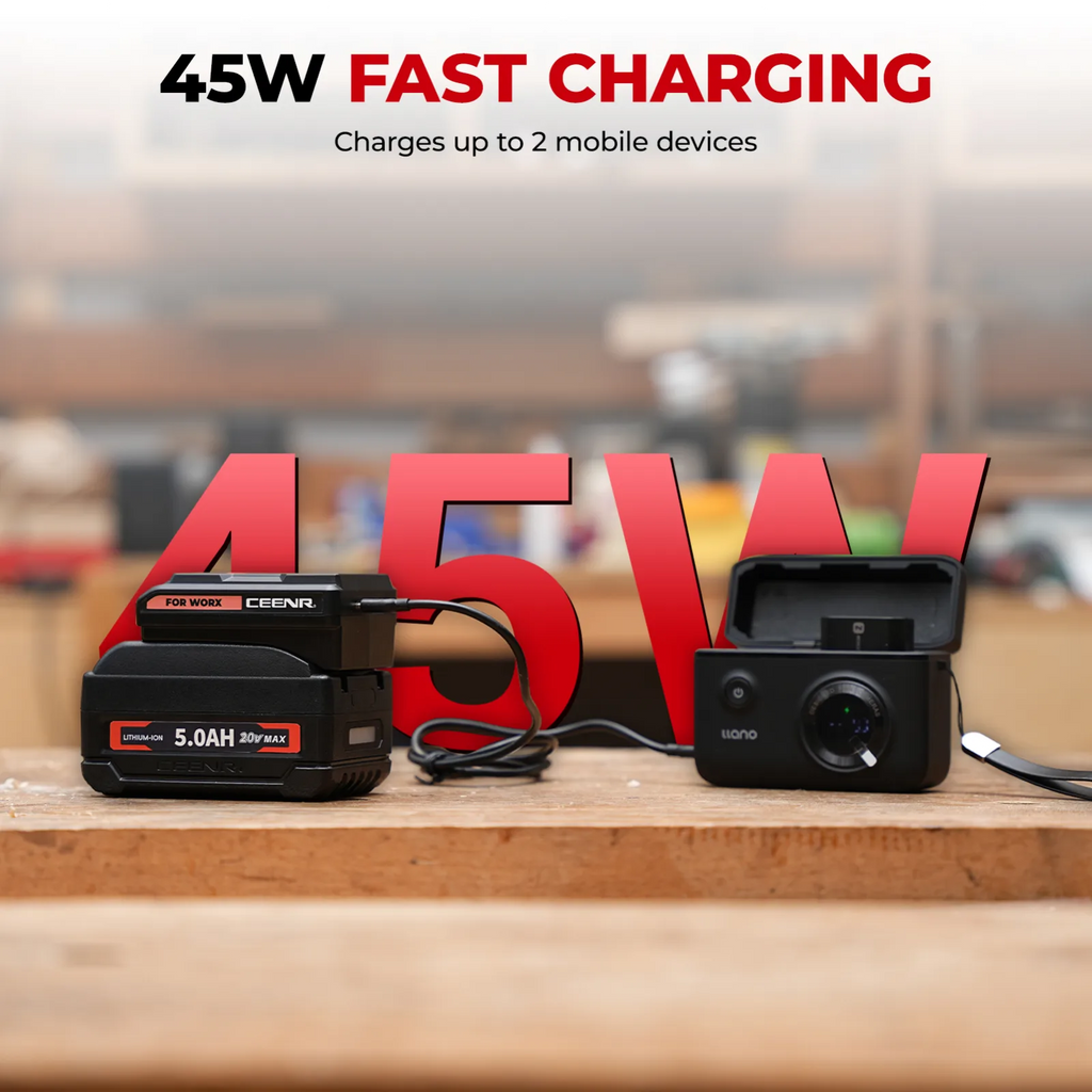 CEENR 45W USB-C-Powerbank-Adapter für Worx 20V WA3408 Akkus