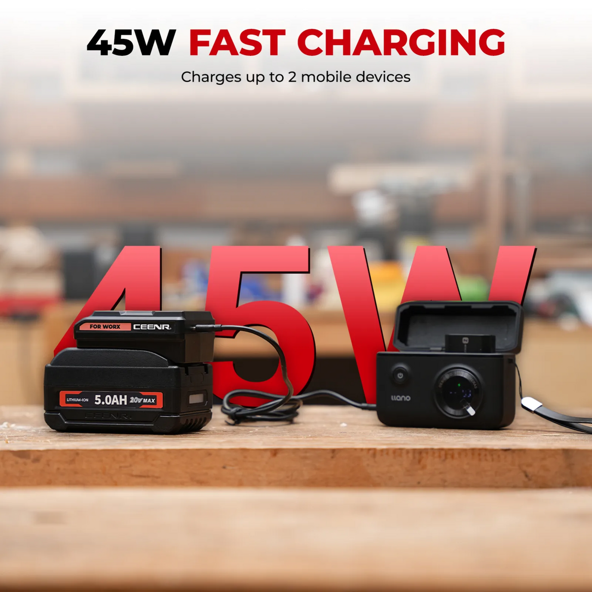CEENR 45W USB-C-Powerbank-Adapter für Worx 20V WA3408 Akkus