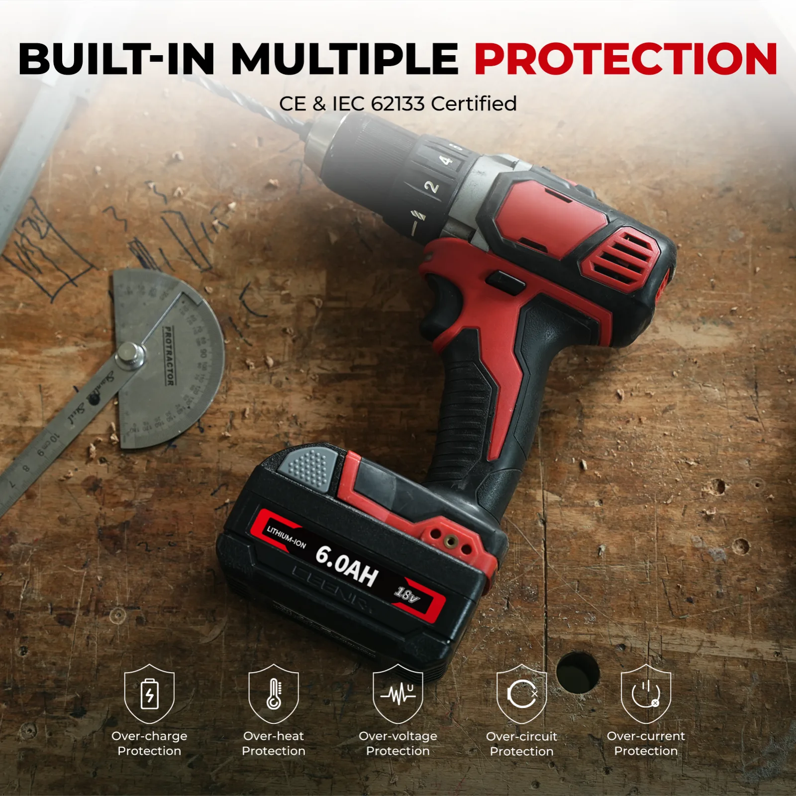 CEENR 6,0Ah Akku für Milwaukee 18V | Ersatz für Modell M18