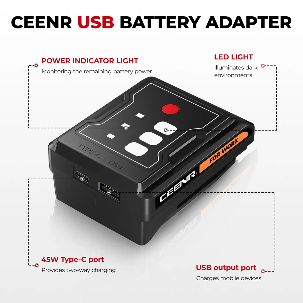 CEENR 45W USB-C-Powerbank-Adapter für Worx 20V WA3520 Akkus