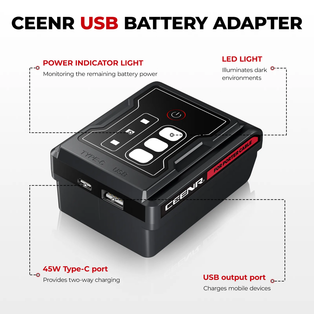 CEENR 45W USB-C-Powerbank-Adapter für Porter Cable 20V Max Akkus