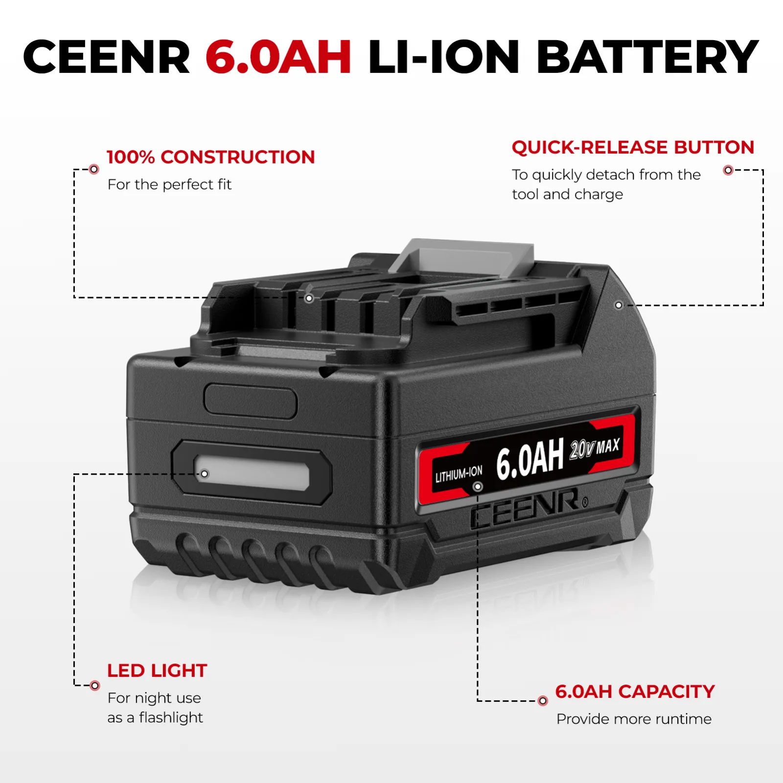 CEENR 6,0Ah Akku für Makita 18V | Ersatz für Modell BL1860B