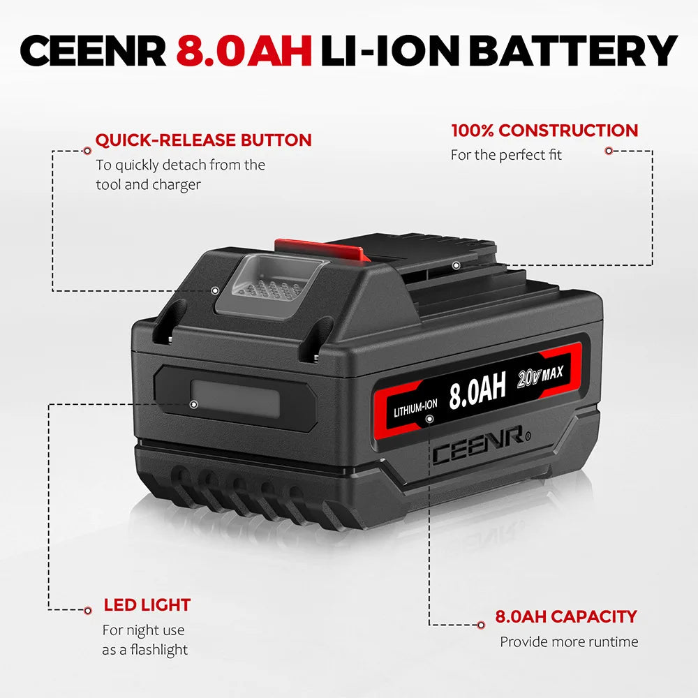 CEENR 8,0Ah Akku für BLACK+DECKER 20V Max | Ersatz für Modell LBXR20