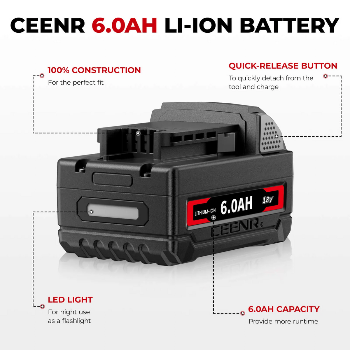 CEENR 6,0Ah Akku für Milwaukee 18V | Ersatz für Modell M18