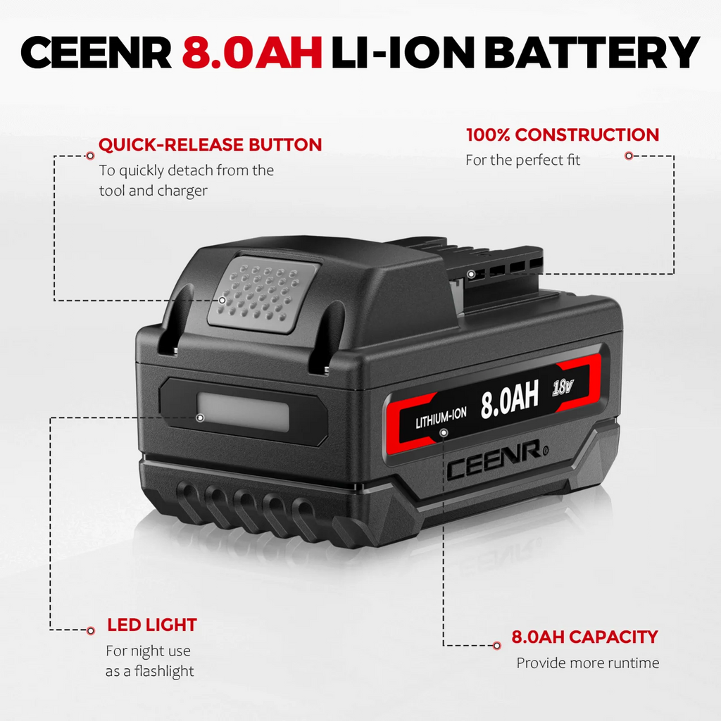 CEENR 8,0Ah Akku für Milwaukee 18V | Ersatz für Modell M18