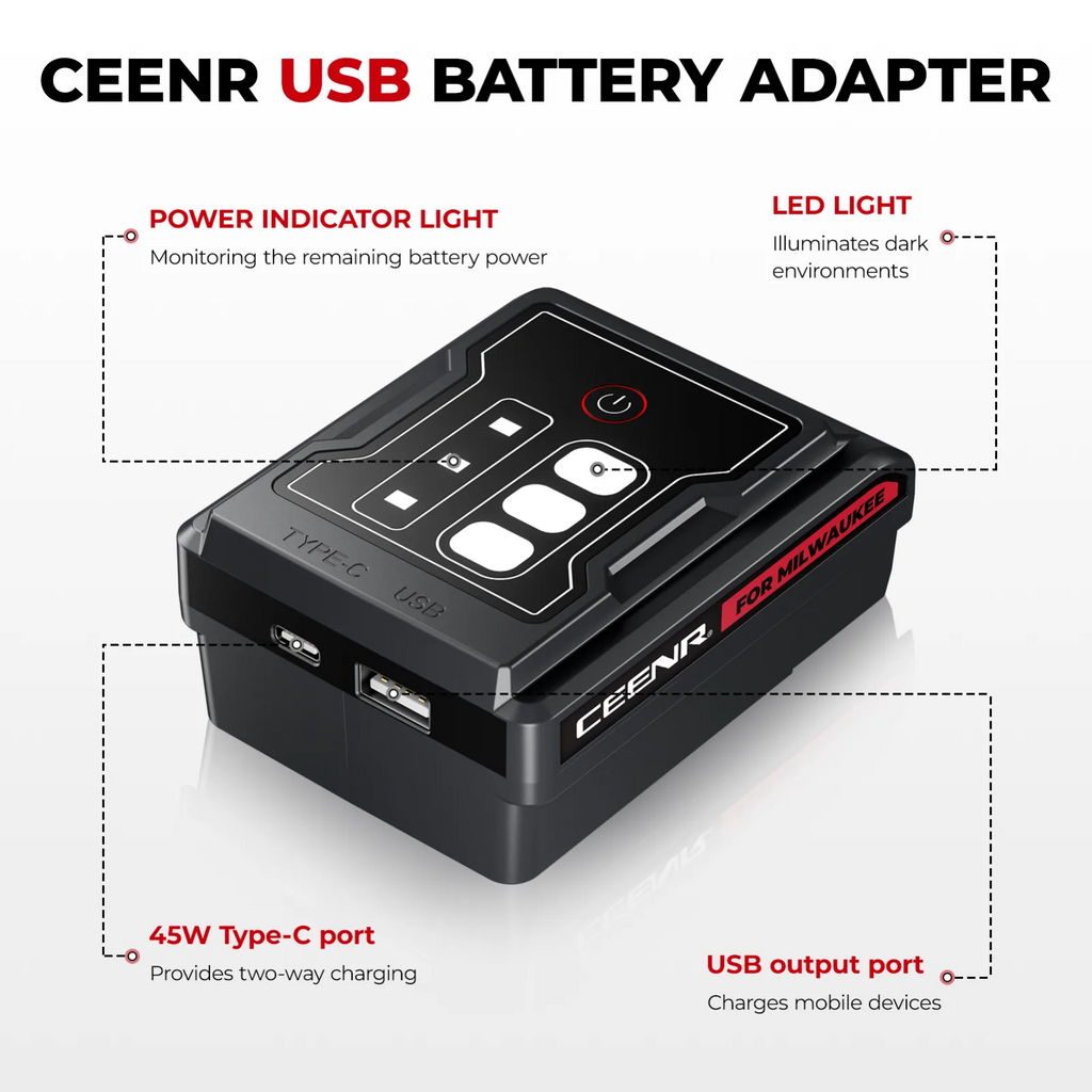 CEENR 45W USB-C-Powerbank-Adapter für Milwaukee 18V Akkus