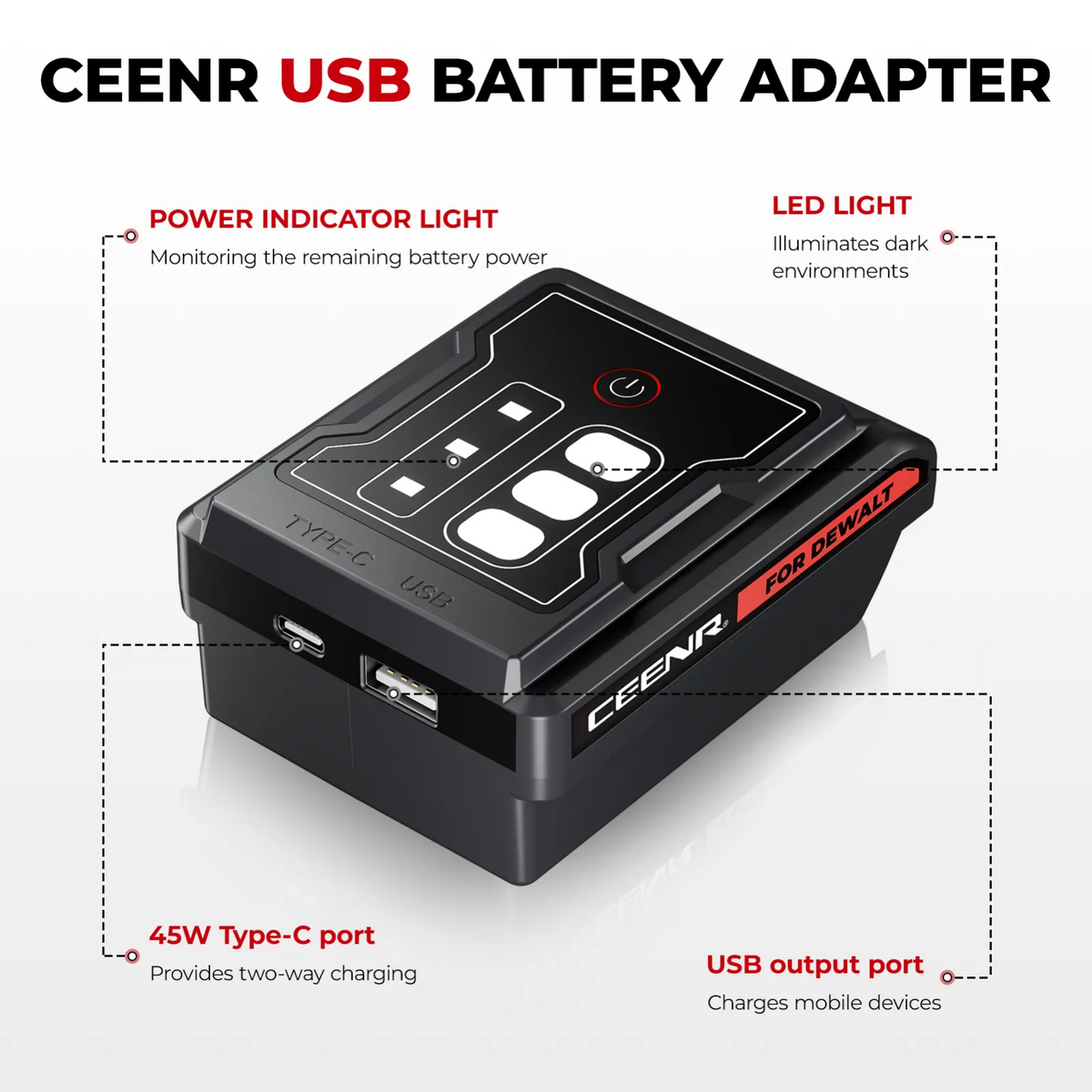 CEENR 45W USB-C-Powerbank-Adapter für DeWalt 20V Max Akkus