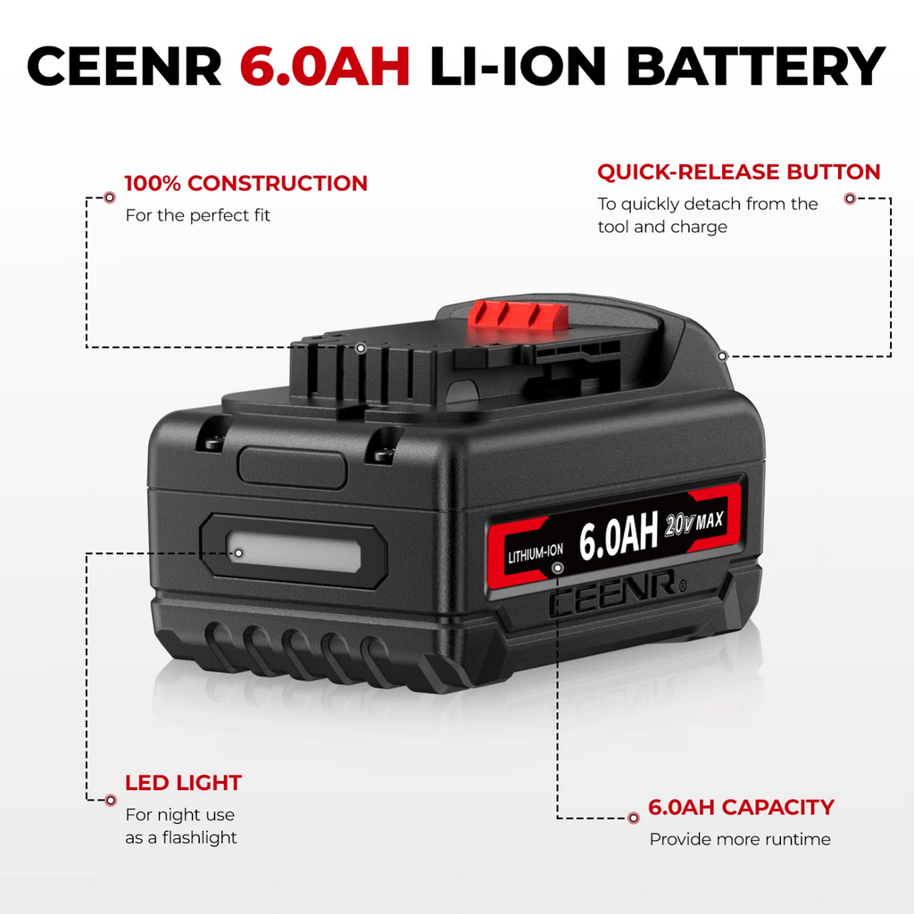 CEENR 6,0Ah Akku für DeWalt 20V Max | Ersatz für Modell DCB200