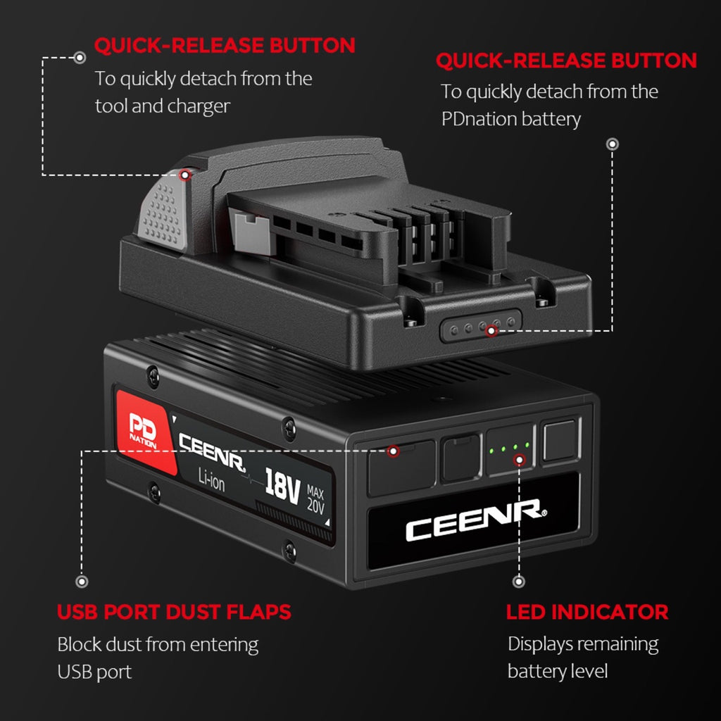 CEENR PDnation™ 4,0Ah Universal-Werkzeugakku — 1.600+ Werkzeuge, USB-C