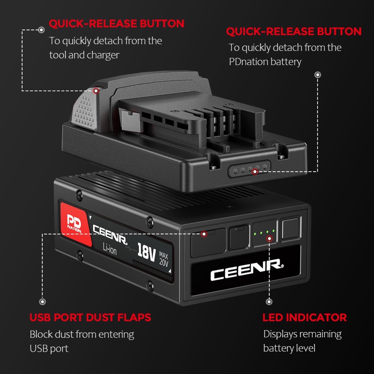 CEENR PDnation™ 4,0Ah Universal-Werkzeugakku — 1.600+ Werkzeuge, USB-C