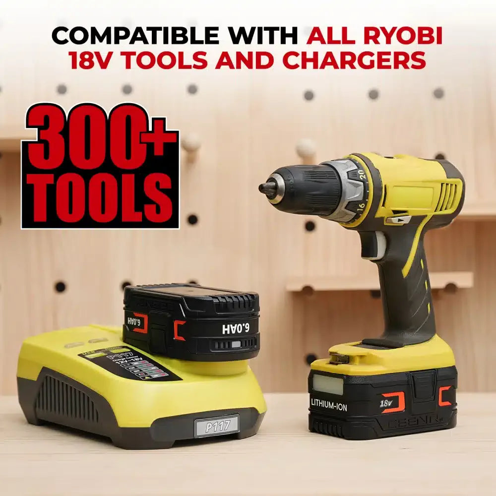 CEENR 6,0Ah Akku für Ryobi 18V | Ersatz für Modell P108