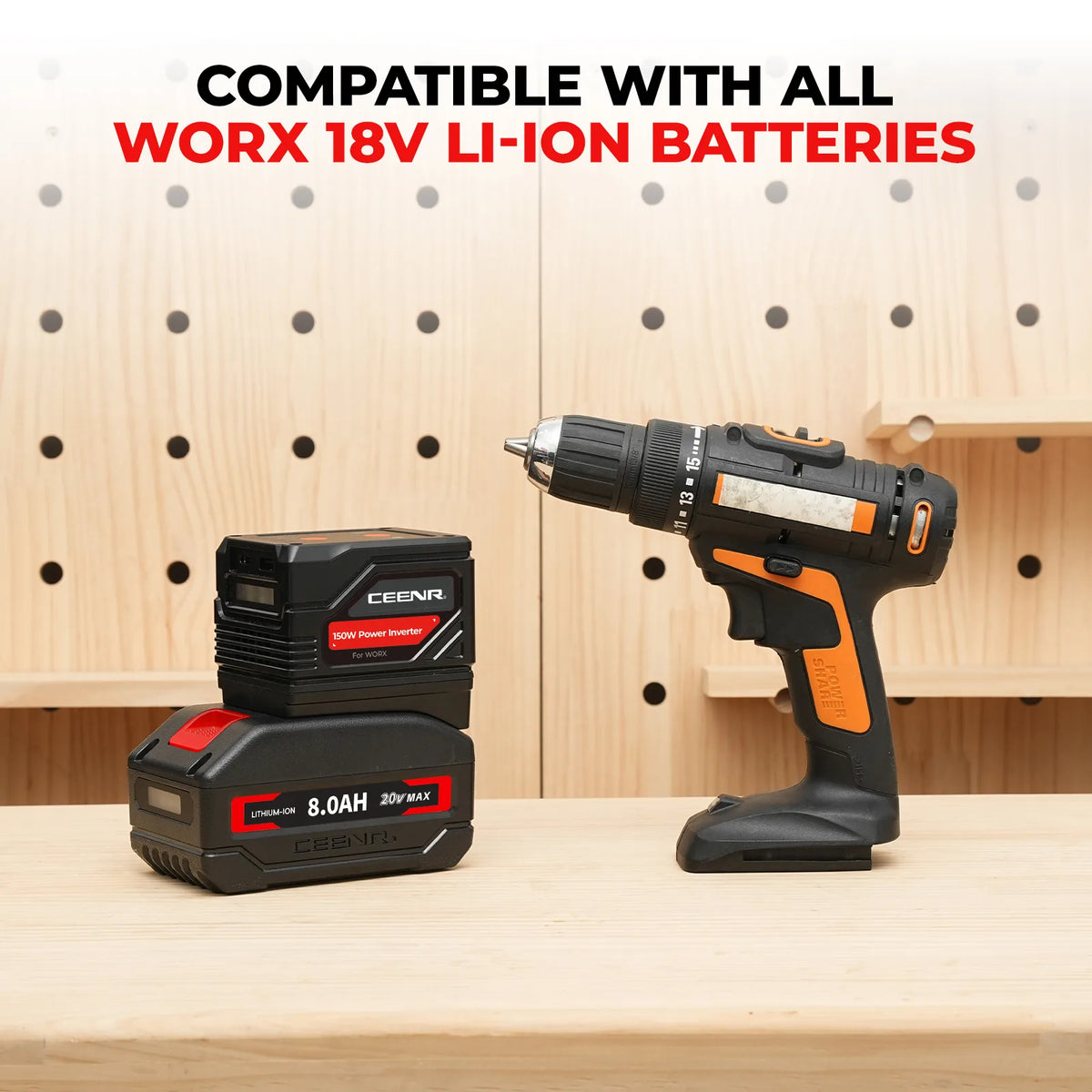 CEENR 150W tragbarer Wechselrichter für Worx 20V Max Li-Ion Akkus (WA3520)